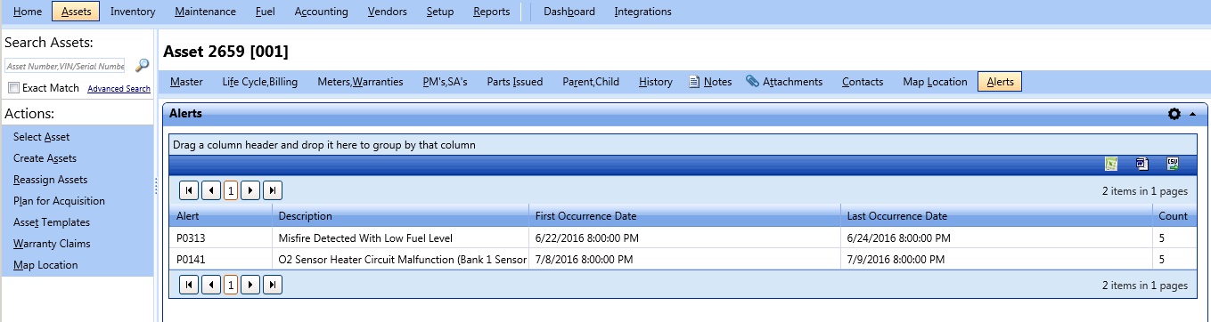 Alerts tab