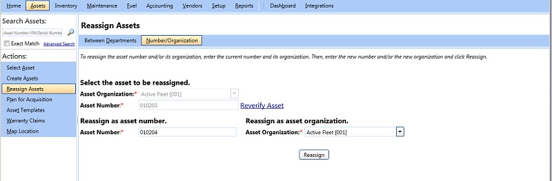 Reassign asset number