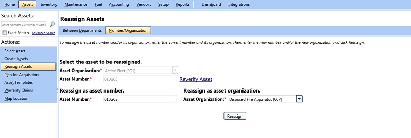 Reassign asset organization