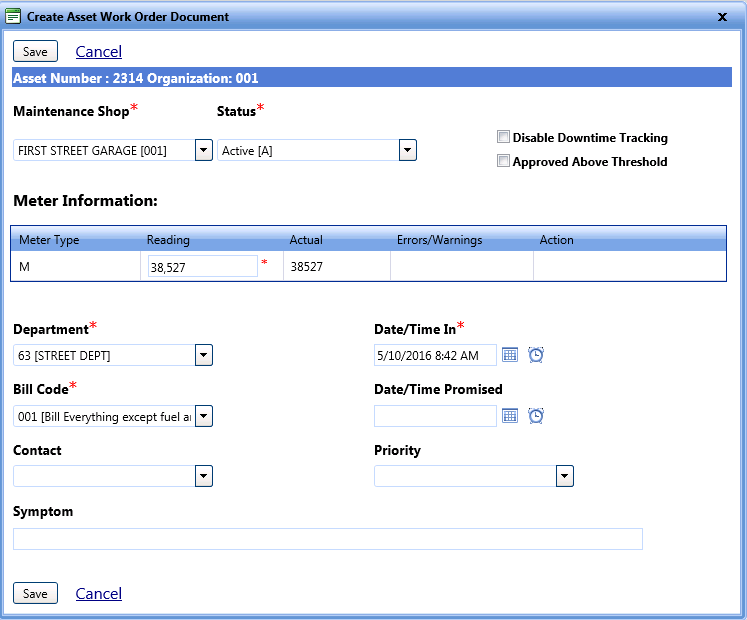 Create asset work order document image