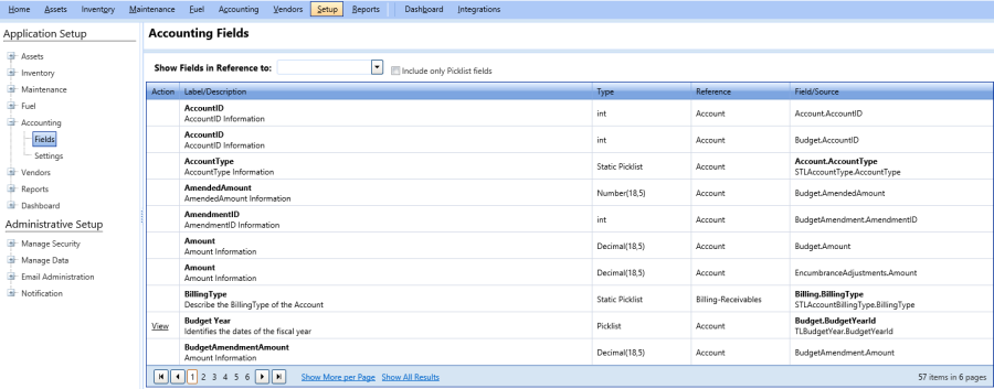 Accounting fields