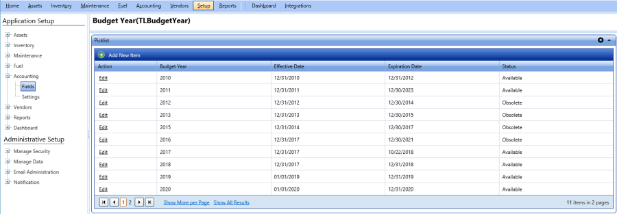 Accounting picklist