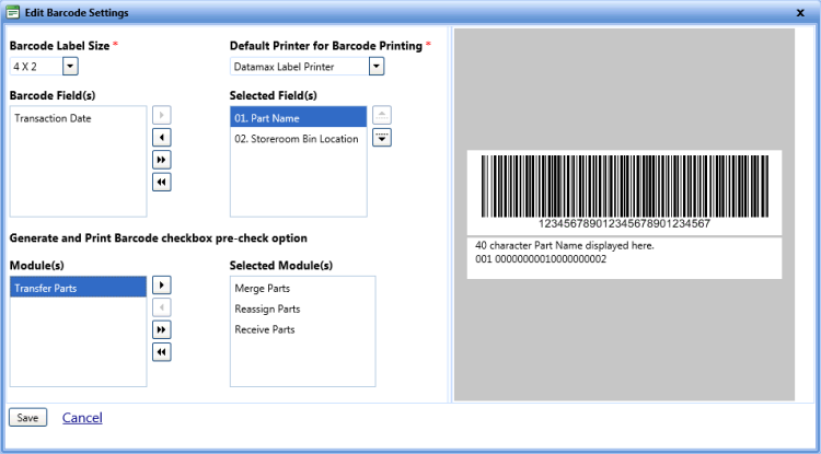 Edit barcode settings