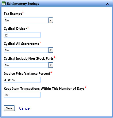 Edit inventory settings