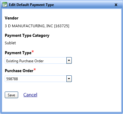Vendor Default Payment Type Setup