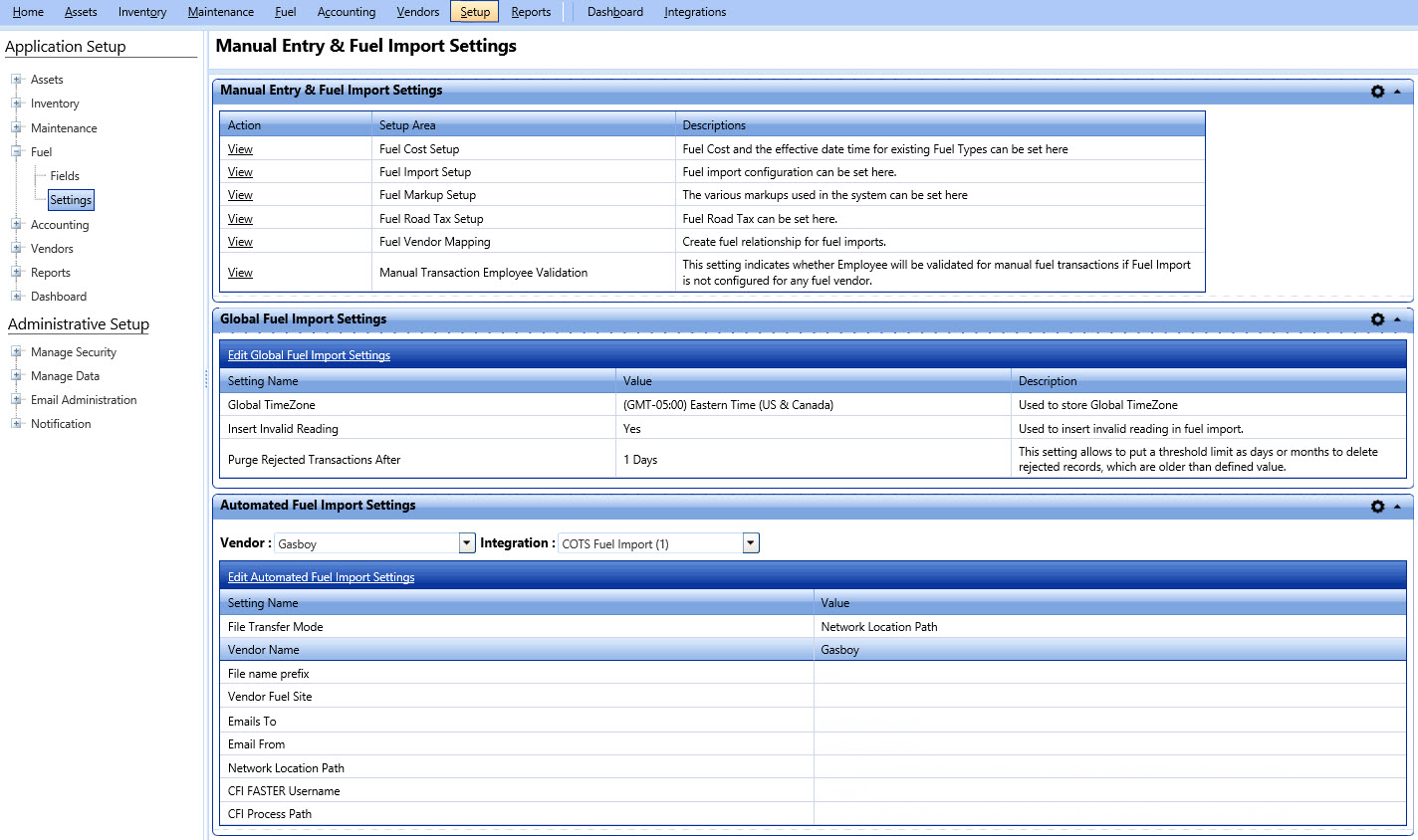 Fuel settings page image