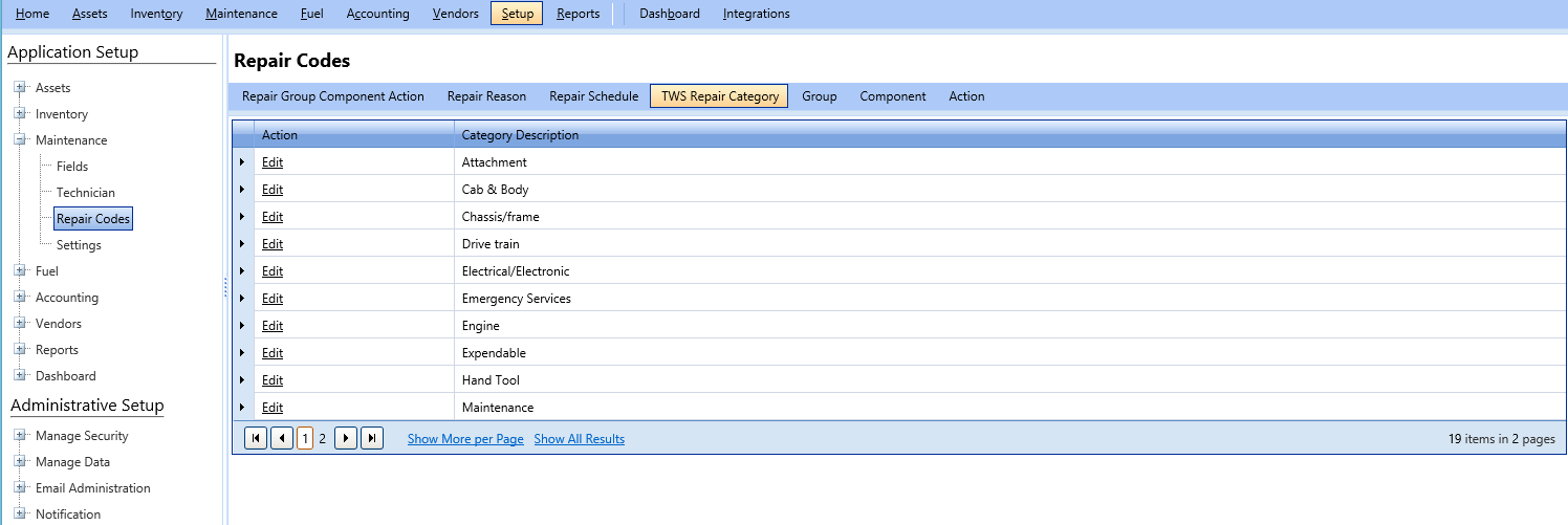 TWS repair category