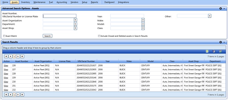 Advanced Search Options - Assets