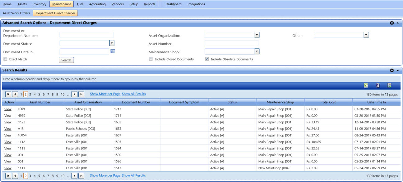 Advanced search options department direct charges image