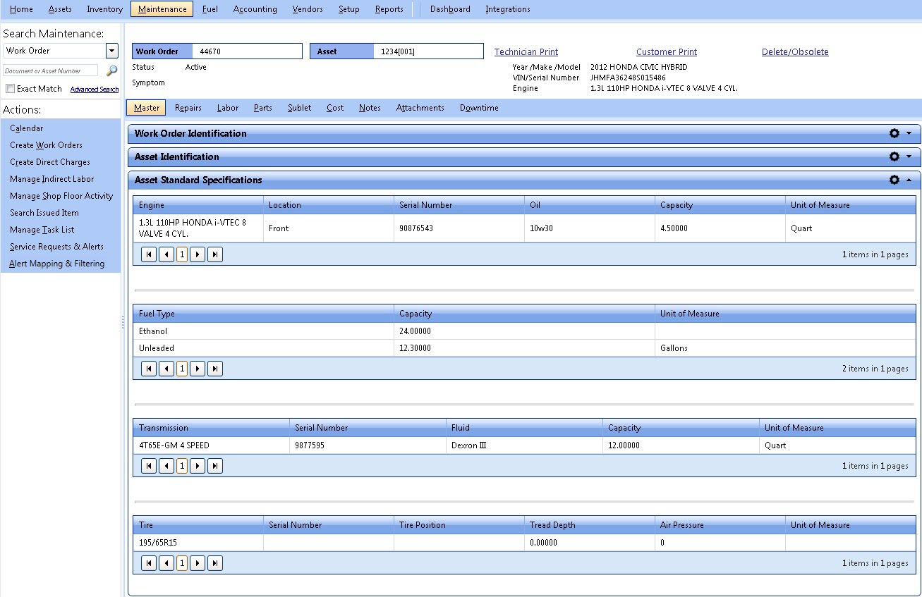 Asset standard specification section image