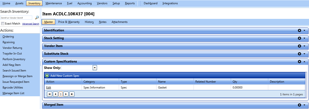 Custom specifications