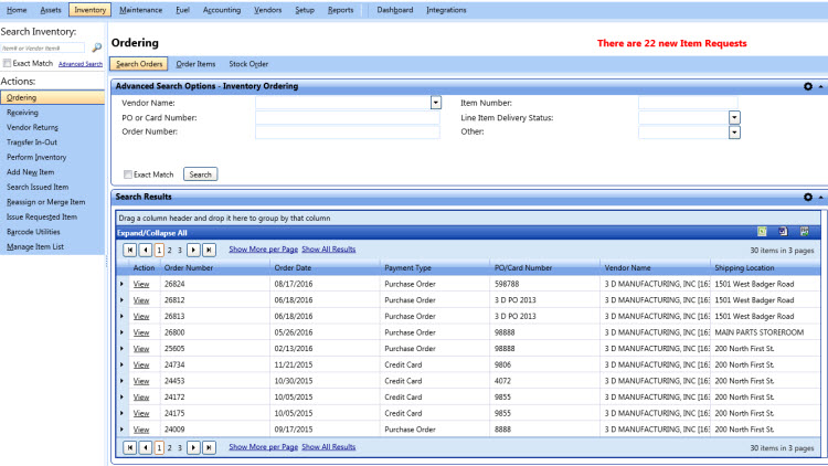 Advanced search options - parts ordering