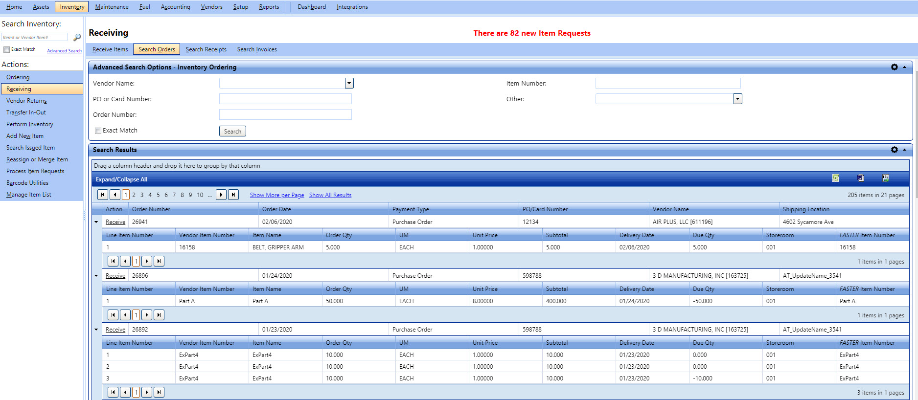 Advanced search options - inventory ordering