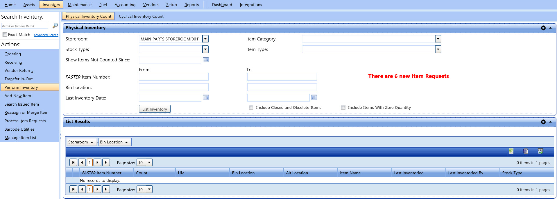 Physical inventory count