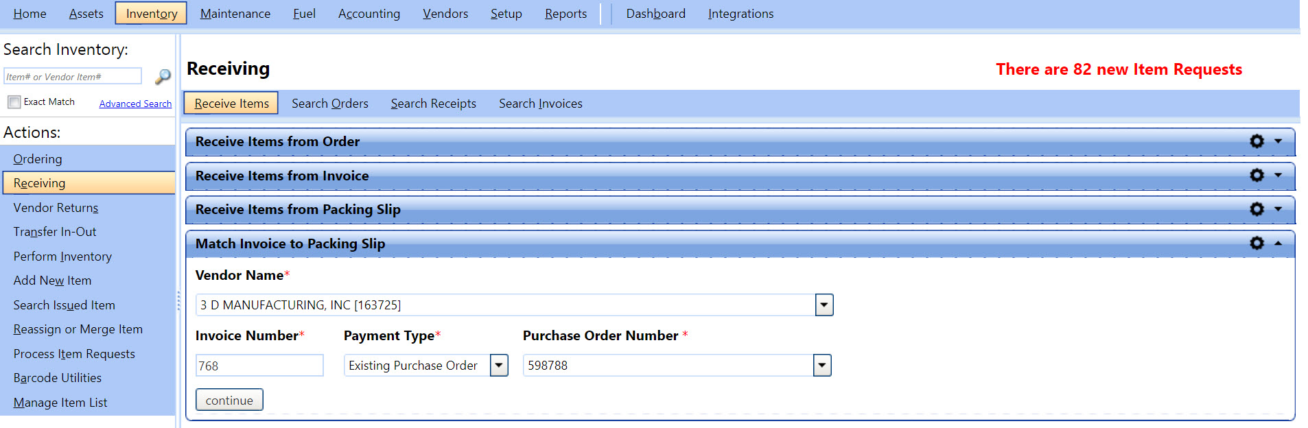 Match invoice to packing slip