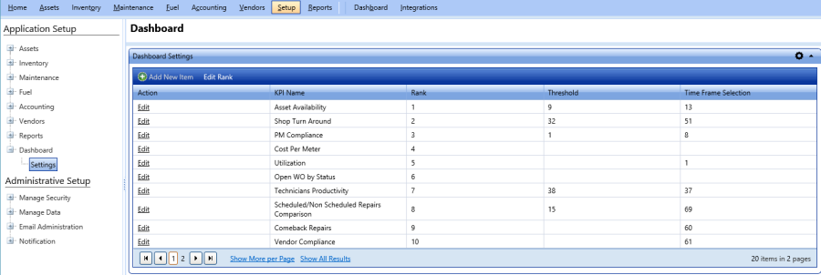 Dashboard settings page image