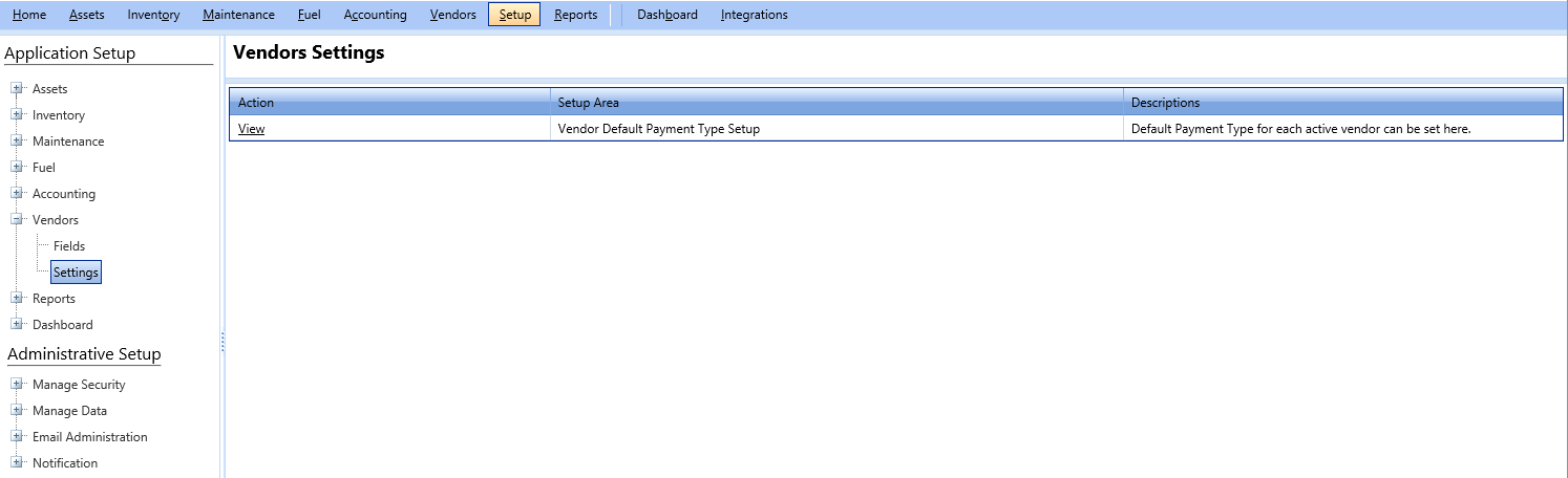 Vendors settings